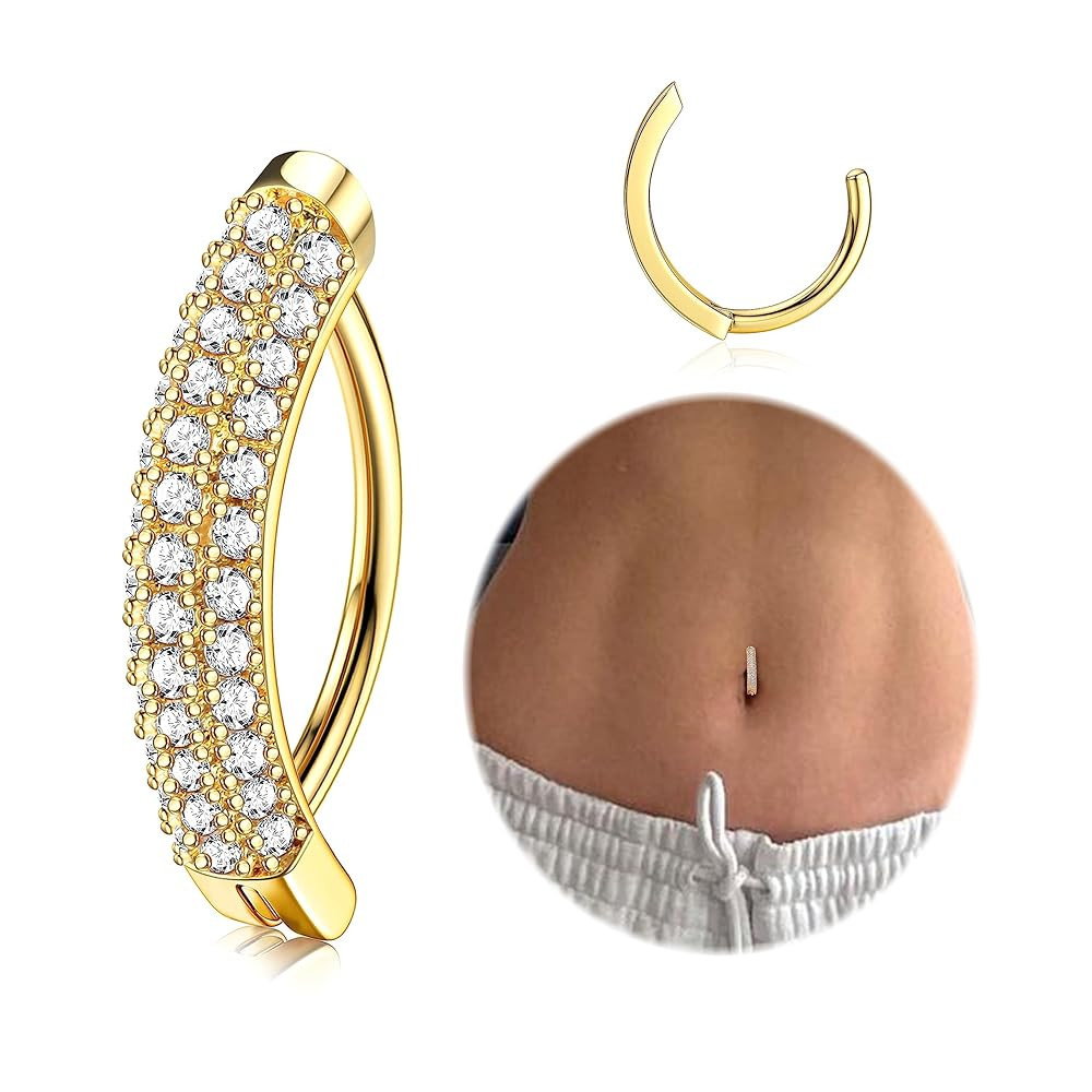 Morfetto Surgical Steel Gold Belly Button Bars - Hypoallergenic 14k Gold Plated Belly Bar Dangly ... | Amazon (UK)