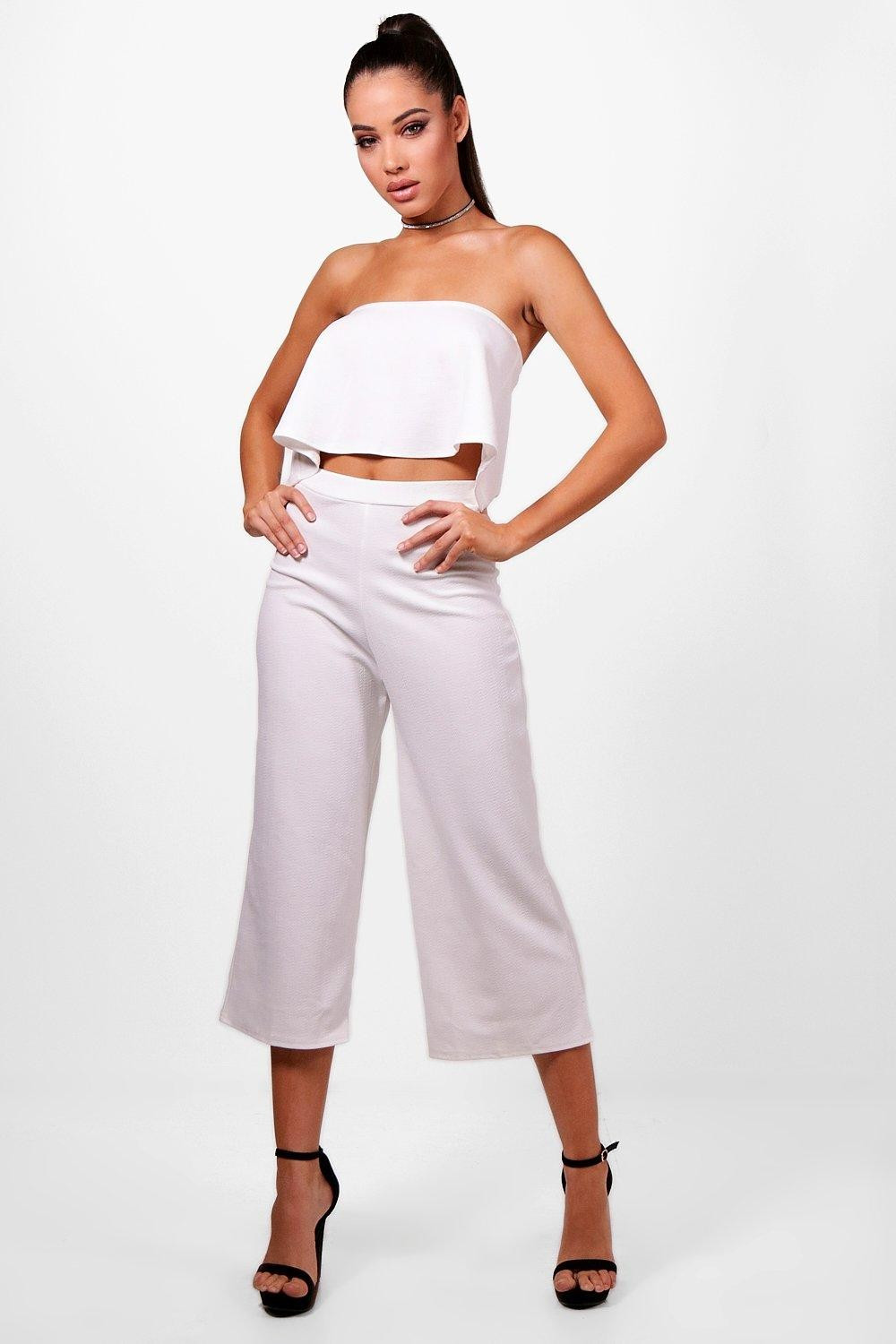 Cari Bandeau Top & Culottes Co-Ord Set ivory | Boohoo.com (US & CA)