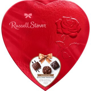 Russell Stover Valentine's Day Red Foil Heart Assorted Milk & Dark Chocolate Candy Gift Box, 7 CT, 4.03 OZ | CVS Health