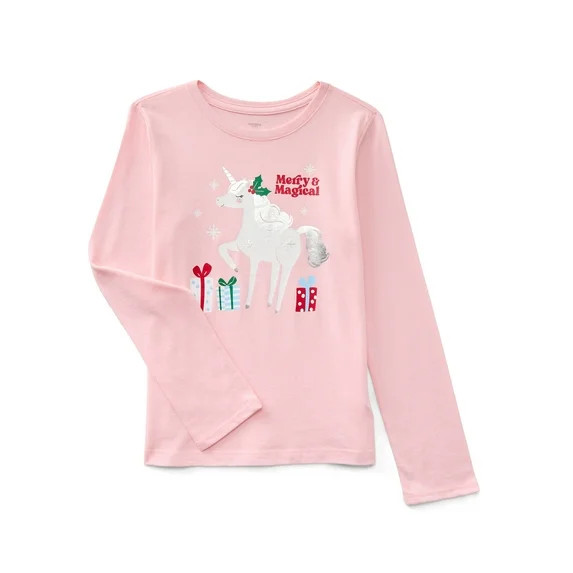 Holiday Time Girls Christmas Long Sleeve Graphic T-Shirt, Sizes 4-18 | Walmart (US)