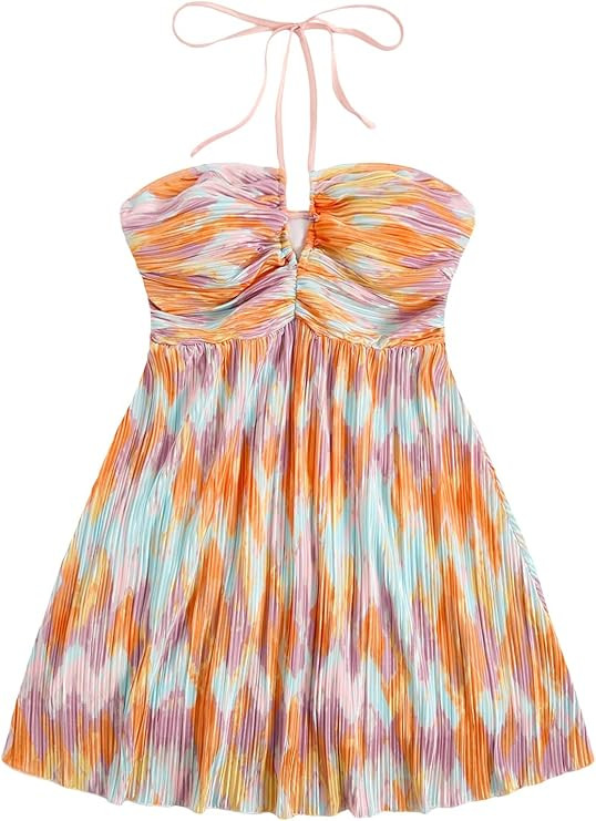 SOLY HUX Women's Tie Dye Cami Dress Halter Backless Sleeveless A Line Short Summer Dresses Sundre... | Amazon (US)