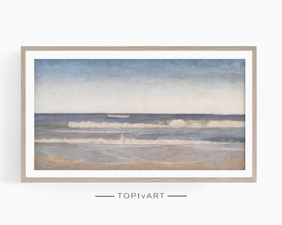 Samsung Frame TV Beach, Frame Tv Coastal Landscape, Frame Tv Neutral Art, Seascape Painting, Fram... | Etsy (US)