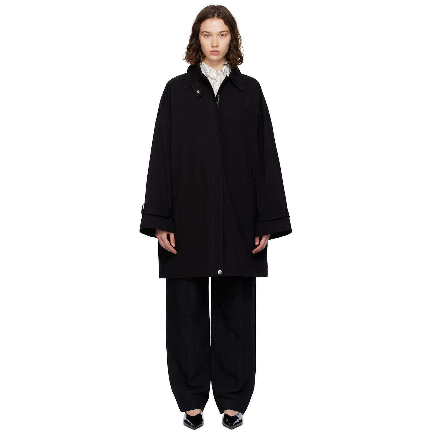 TOTEME Black Oversized Trench Coat | SSENSE