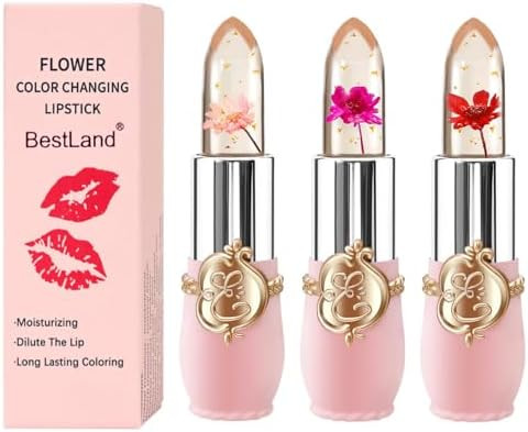 BestLand 3 Pcs/Set Flower Jelly Lipstick Set Temperature Change Moisturizer Long Lasting Nutritio... | Amazon (US)