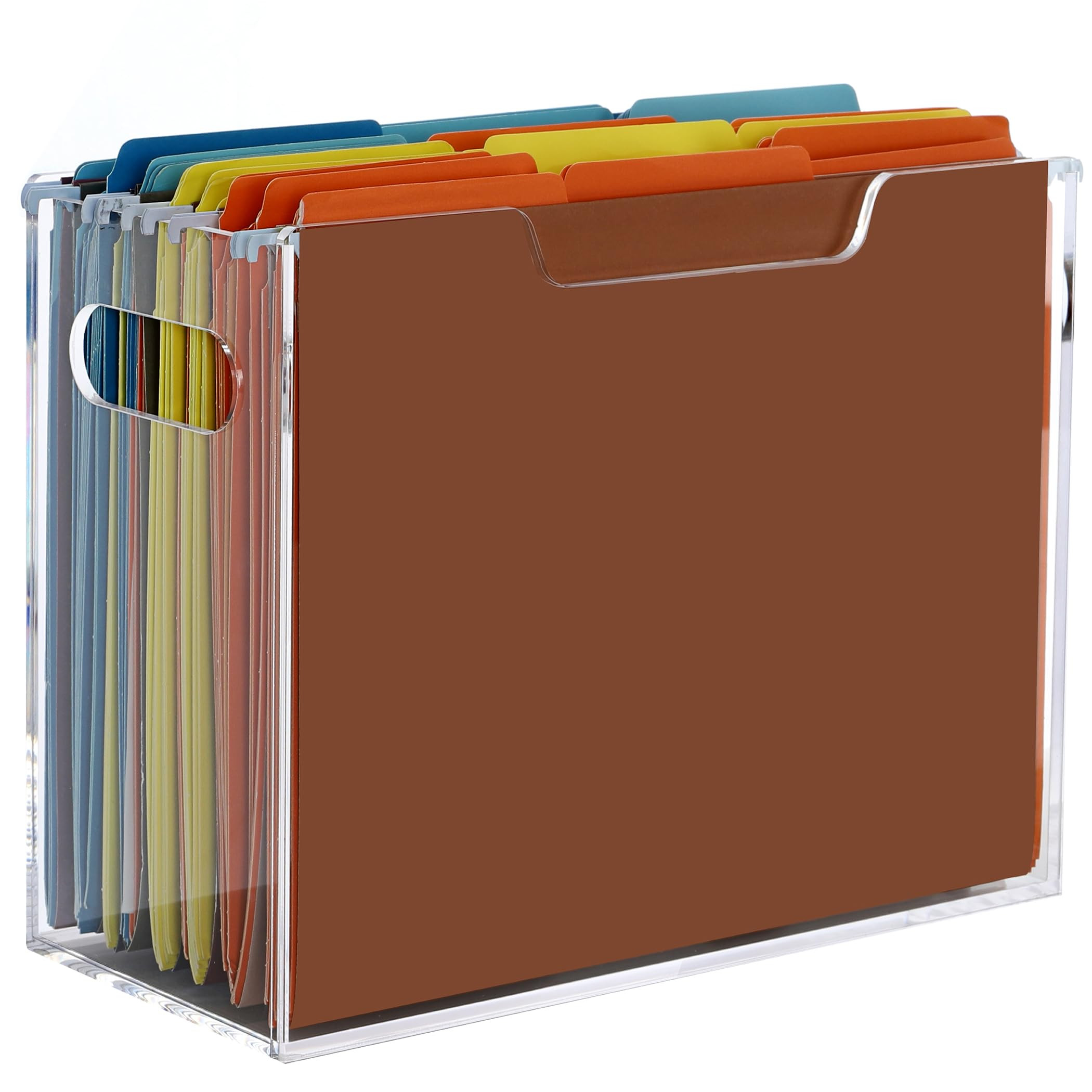 Acrylic File Folder Organizer, Hanging File Organizer Box, File Holder with Handles for Letter Si... | Amazon (US)