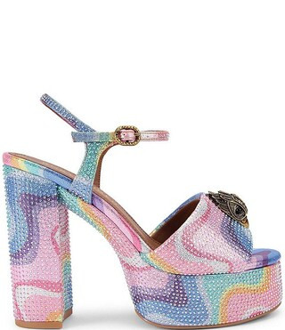 Kurt Geiger London Kensington Rainbow Crystal Embellished Logo Platform Block Dress Sandals | Dil... | Dillard's