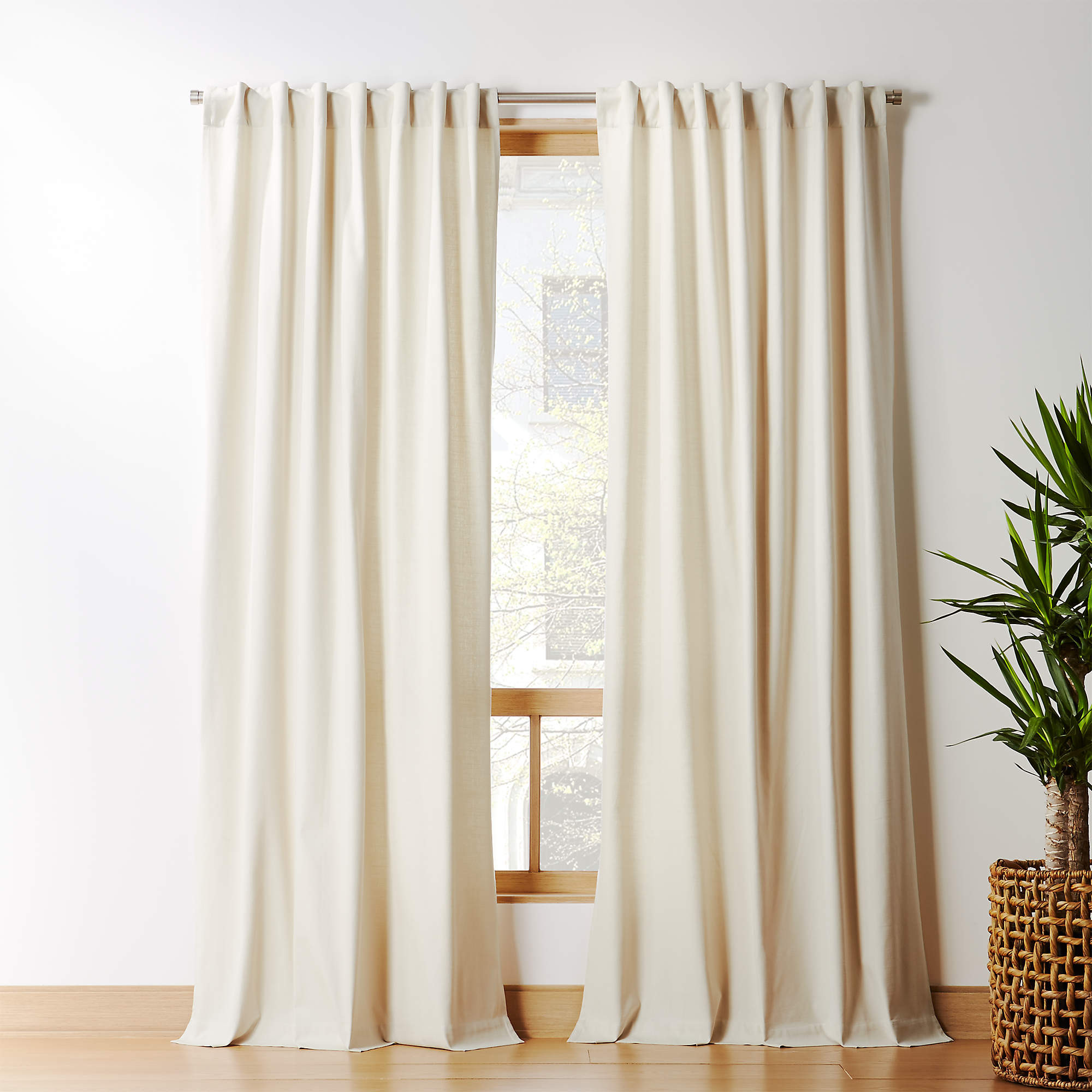 Basketweave Natural Tan Cotton Window Curtain Panel 48"x96" + Reviews | CB2 | CB2