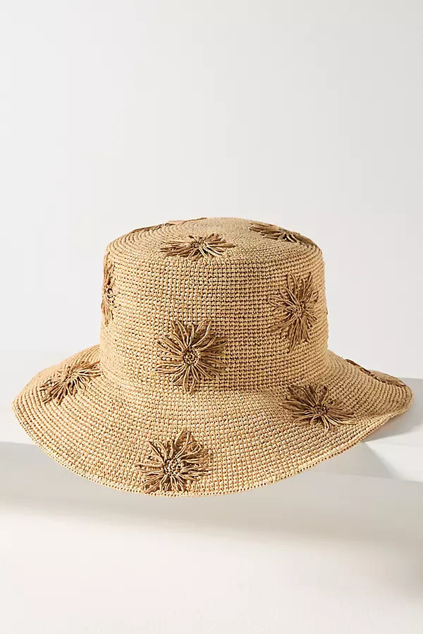 Floral Embroidered Straw Bucket Hat | Anthropologie (US)