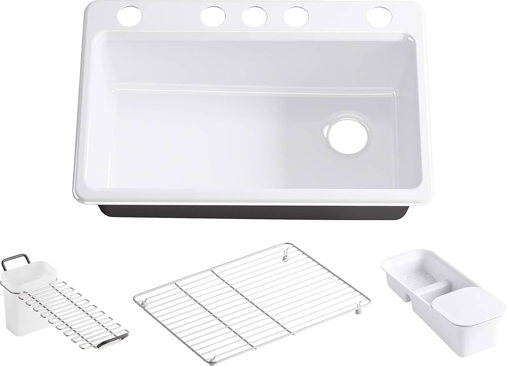 KOHLER K-5871-5UA3-0 Riverby 33" Undermount Single-Bowl Workstation Kitchen Sink, Workstation Sin... | Amazon (US)