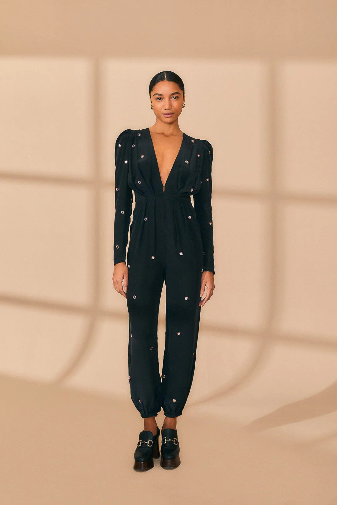 black mirror embroidered jumpsuit | FarmRio (US)