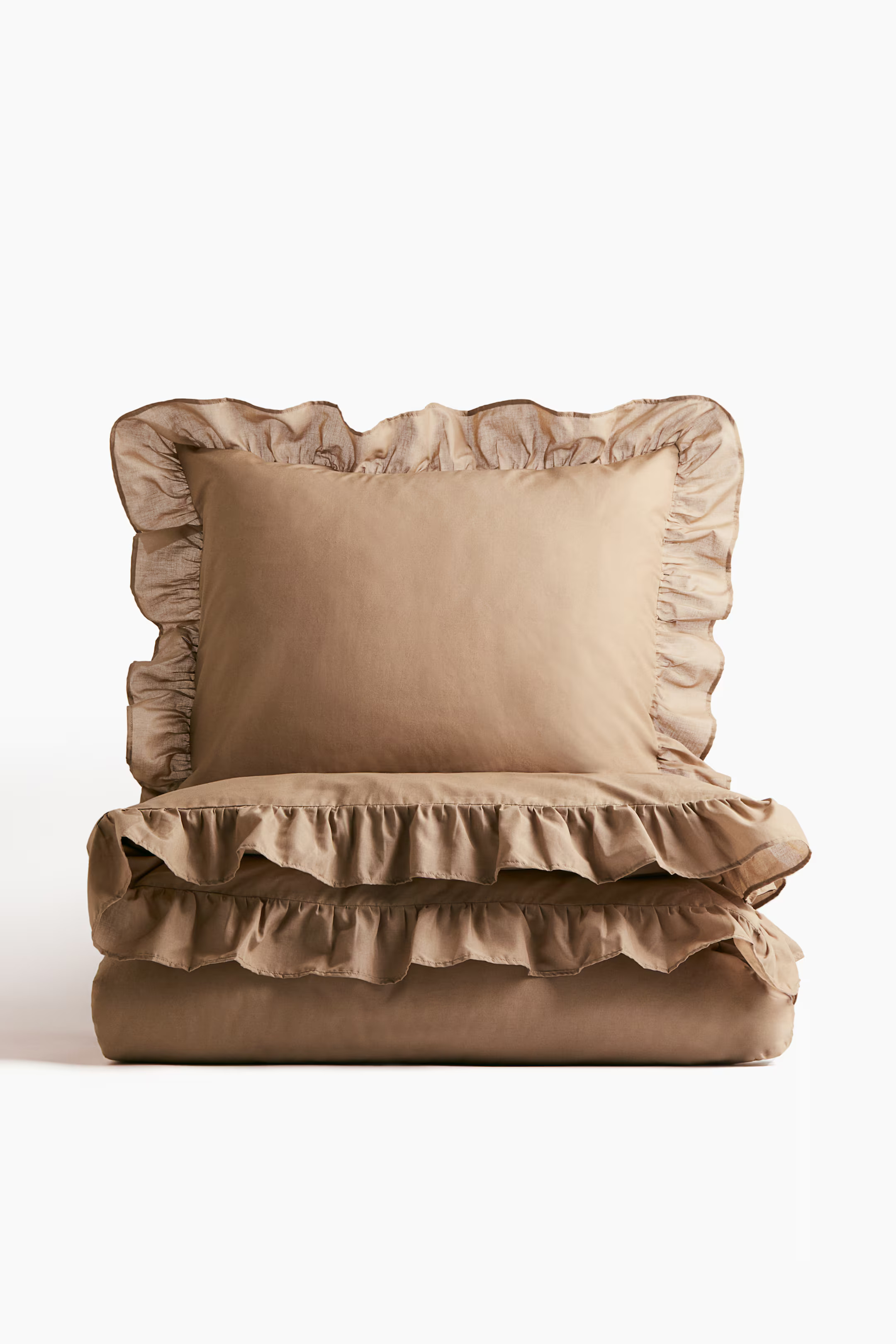 Flounced single duvet cover set - Dusty brown - Home All | H&M GB | H&M (UK, MY, IN, SG, PH, TW, HK)