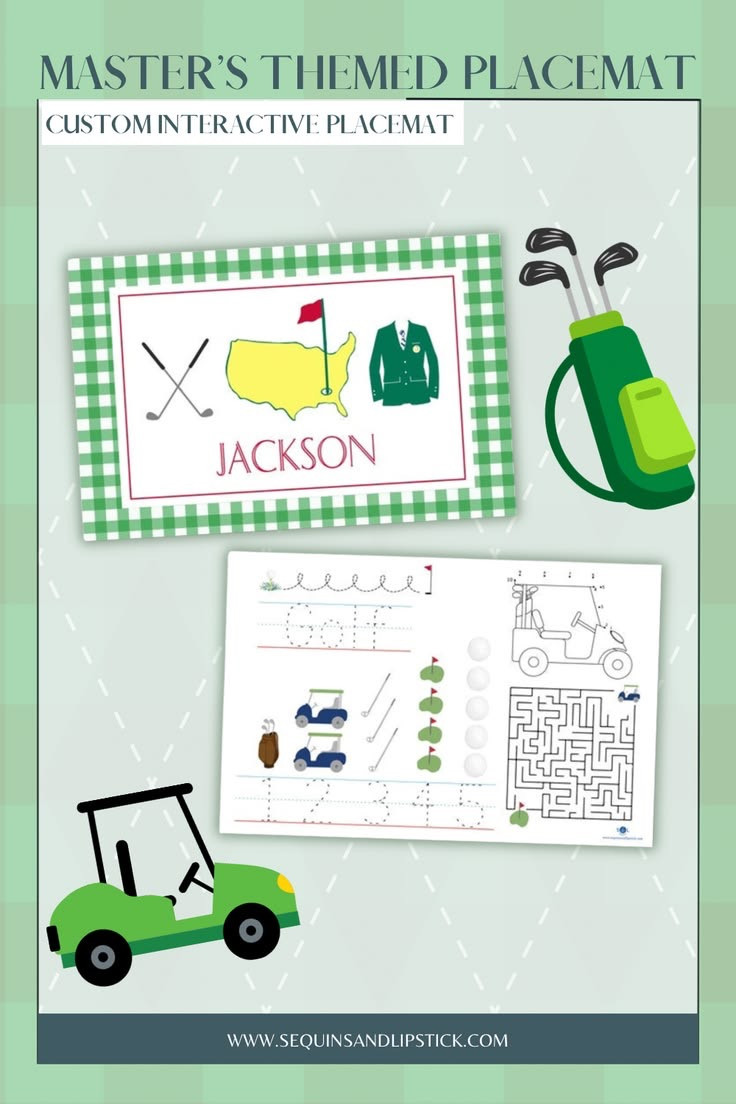 Description
Perfect for little golf fans! ⛳ This Masters-themed personalized placemat features fun golf-inspired activities to keep kids entertained at the table. With tracing, games, and playful golf graphics, it’s a great way to make meals more fun during tournament weekend or any golf-themed celebration.  

 #LTKSeasonal #LTKBaby #LTKKids