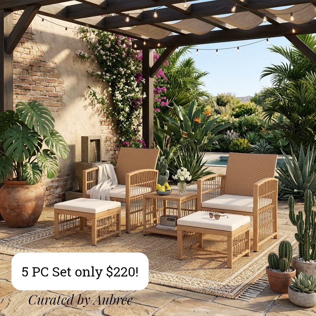 What an amazing deal on this 5-PC Patio Set. The rattan set is elegant and perfect for your oasis. 3-1 Ottoman: foot stool, additional seating, or side table.

While Supplies Last!

Walmart finds, affordable home finds, patio furniture, Walmart deals

#LTKSaleAlert #LTKHome