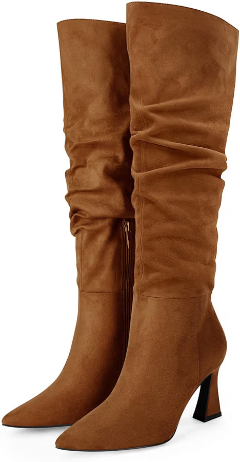 Coutgo Women's Slouchy Knee High Boots Wide Calf Pointed Toe Side Zipper Chunky Heel Long Boots W... | Amazon (US)
