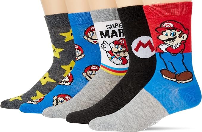 Mario Men's 5 Pack Crew Socks, Grey Multi, 10-13 | Amazon (US)