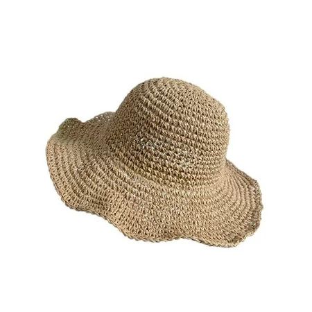 Women Sunproof Summer Beach Hat Foldable Large Wide Brim Straw Cap Holiday Casual Simple Sun Hats Ca | Walmart (US)