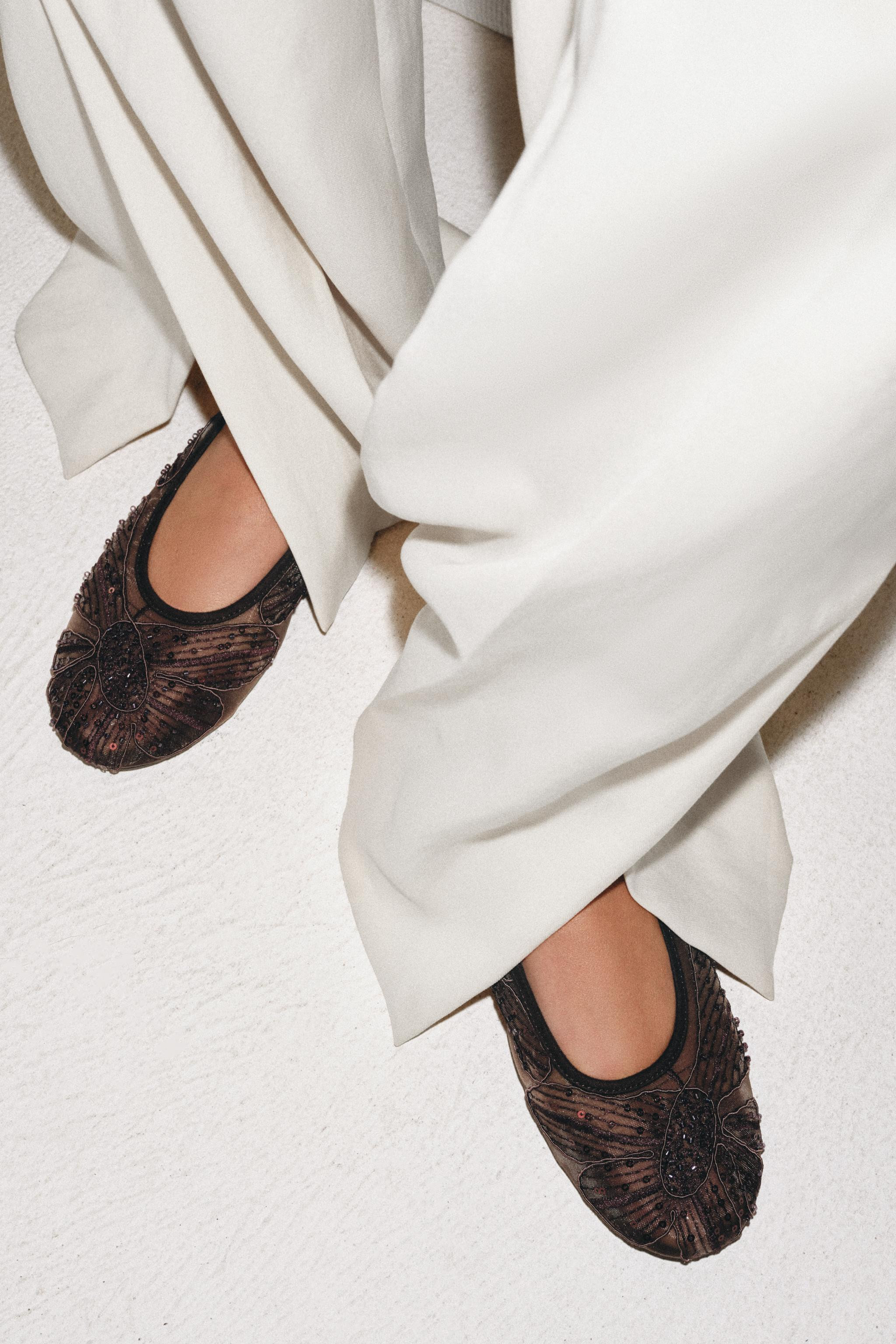 EMBROIDERED MESH BALLET FLATS | Zara US