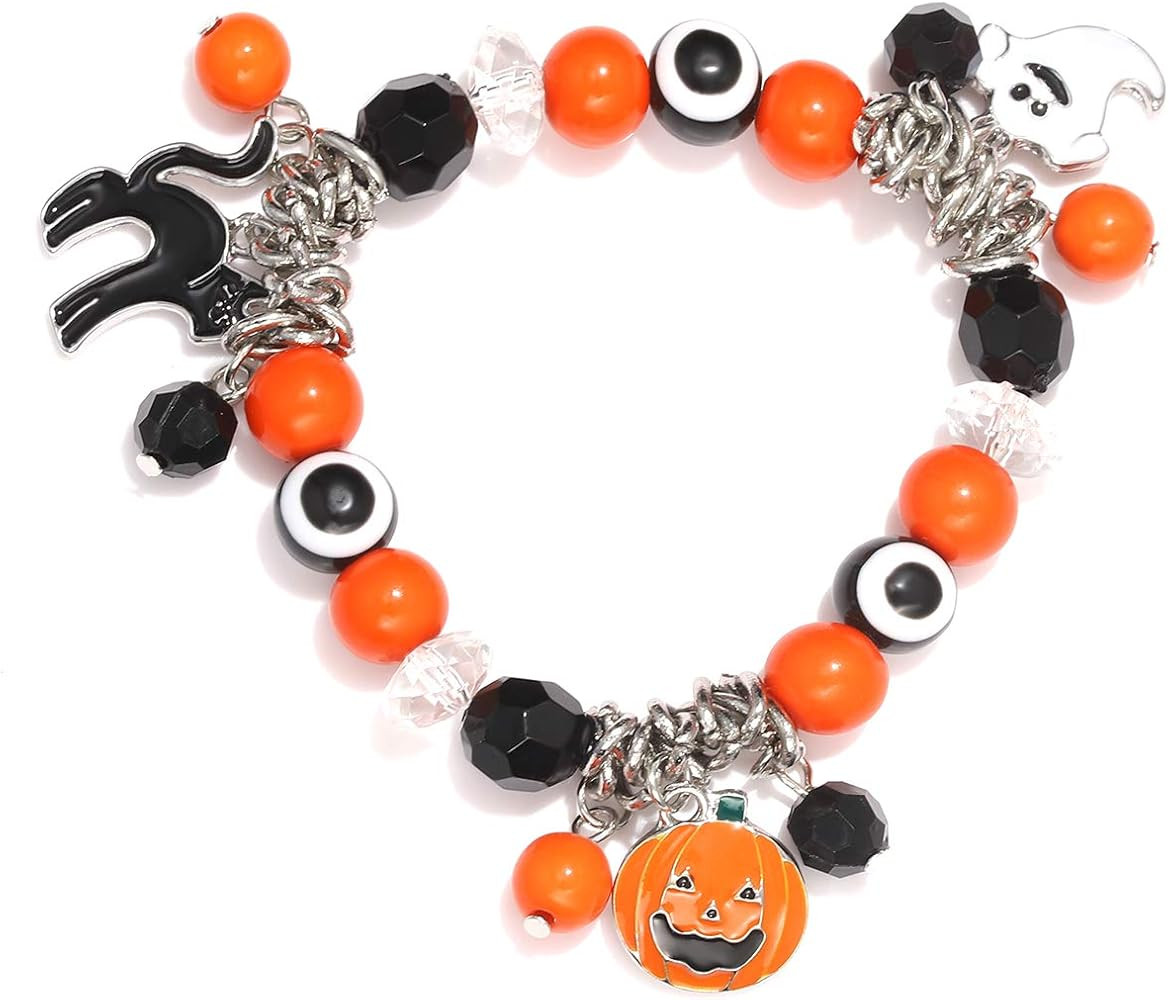 CEALXHENY Halloween Bracelets Ghost Pumpkin Switch Charm Bracelets Gifts Stretch Beaded Bracelets... | Amazon (US)