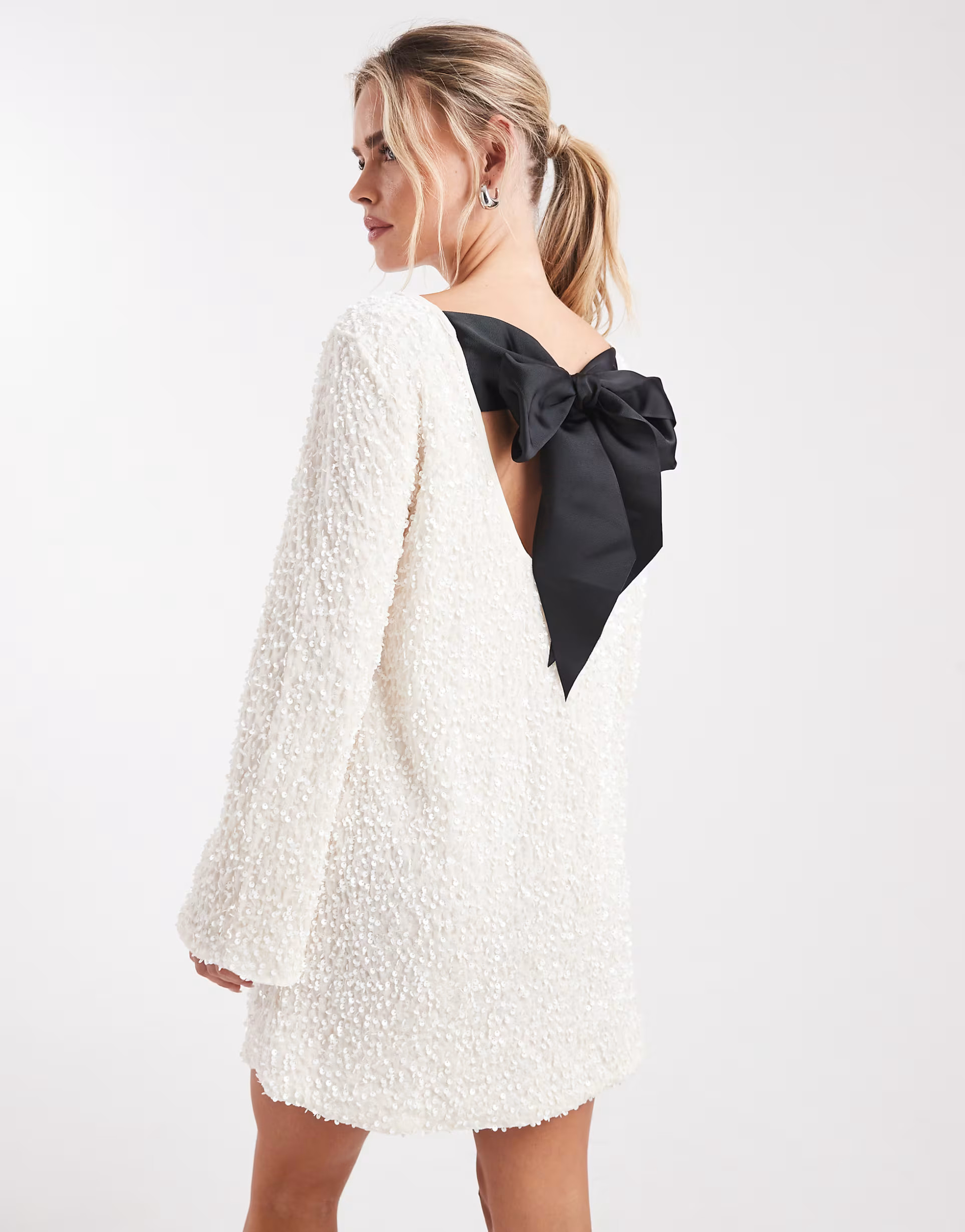ONLY Petite sequin back detail bow mini dress in white | ASOS | ASOS (Global)