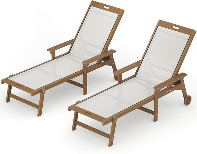 LUE BONA Chaise Lounge Chair Outdoor Set of 2, HDPS and HDPE Wicker Chaise Lounger with 5 Positio... | Amazon (US)