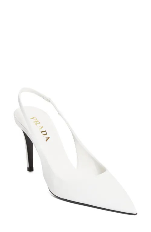 Prada Saffiano Metallic Leather Slingback Pump in Bianco at Nordstrom, Size 9.5Us | Nordstrom
