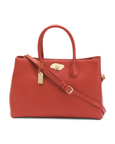 Pebbled Clasp Fastening Leather Tote | TJ Maxx