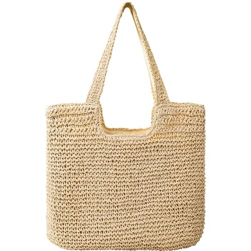 Pleneal Straw Beach Bags for Women - Women Beach Handmade Woven Tote Bag, Summer Mesh Hollow Shoulder Bag for Holiday | Amazon (US)