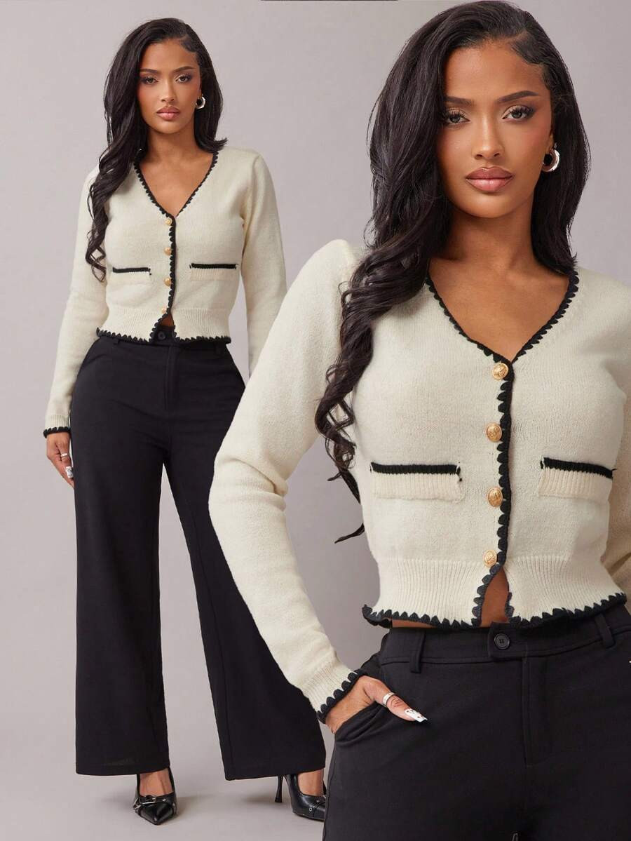 Radiana New Autumn V-Neck Knit Cardigan, French Style, Versatile French Style Clothes Button Up C... | SHEIN