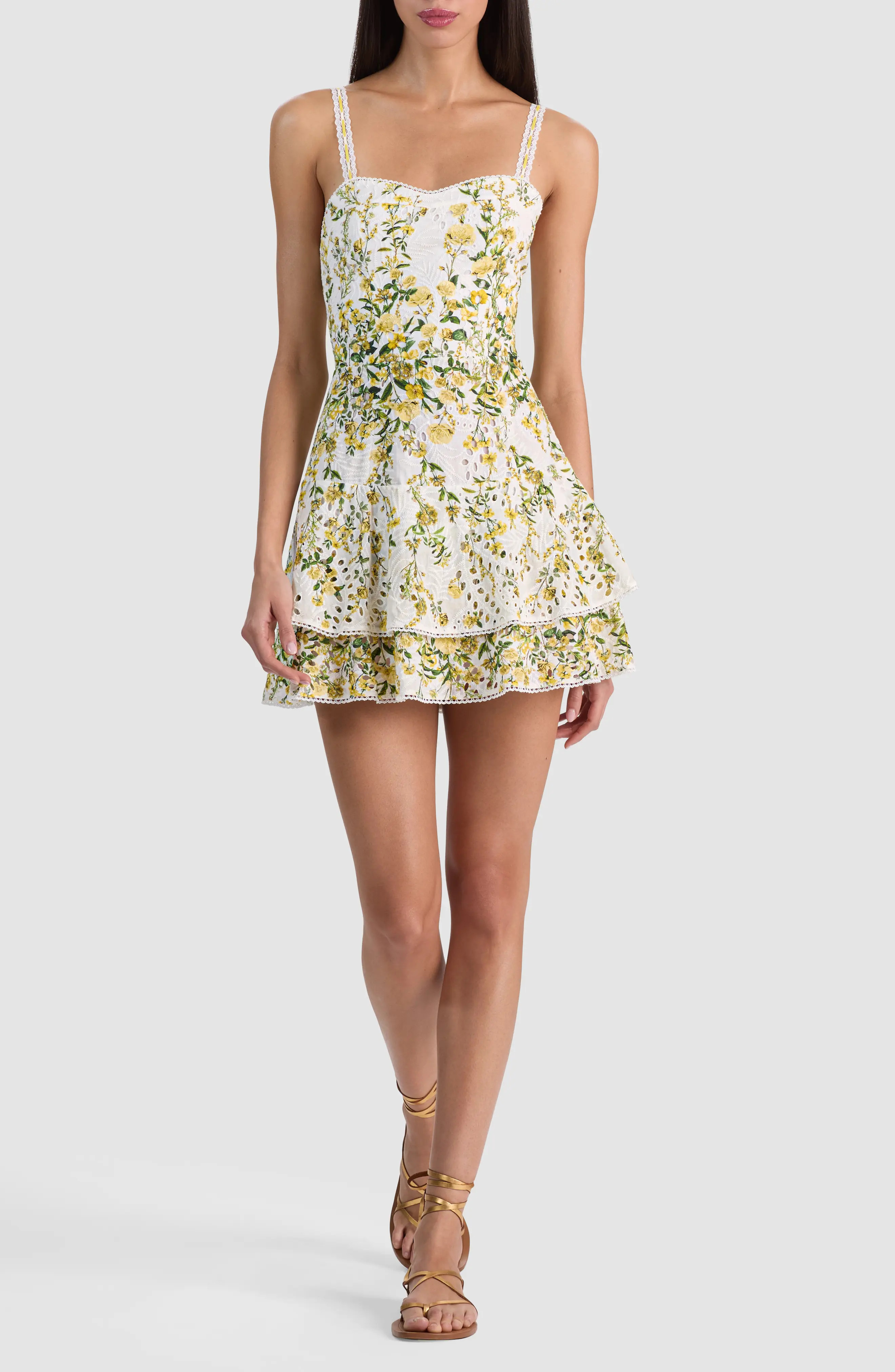 Alice + Olivia Meredith Floral Tiered Cotton Eyelet Minidress (Women) | Nordstrom | Nordstrom