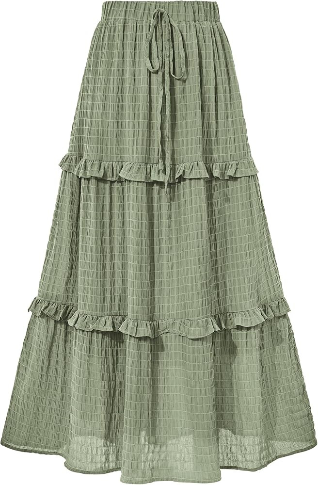 BTFBM Women's Long Summer Skirt 2024 Elegant High Waist Cocktail Party Wedding Guest Dress Flared... | Amazon (US)