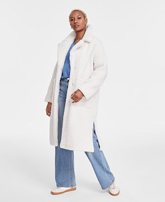 BCBGMAXAZRIA Women's Notched-Collar Teddy Coat - Macy's | Macy's