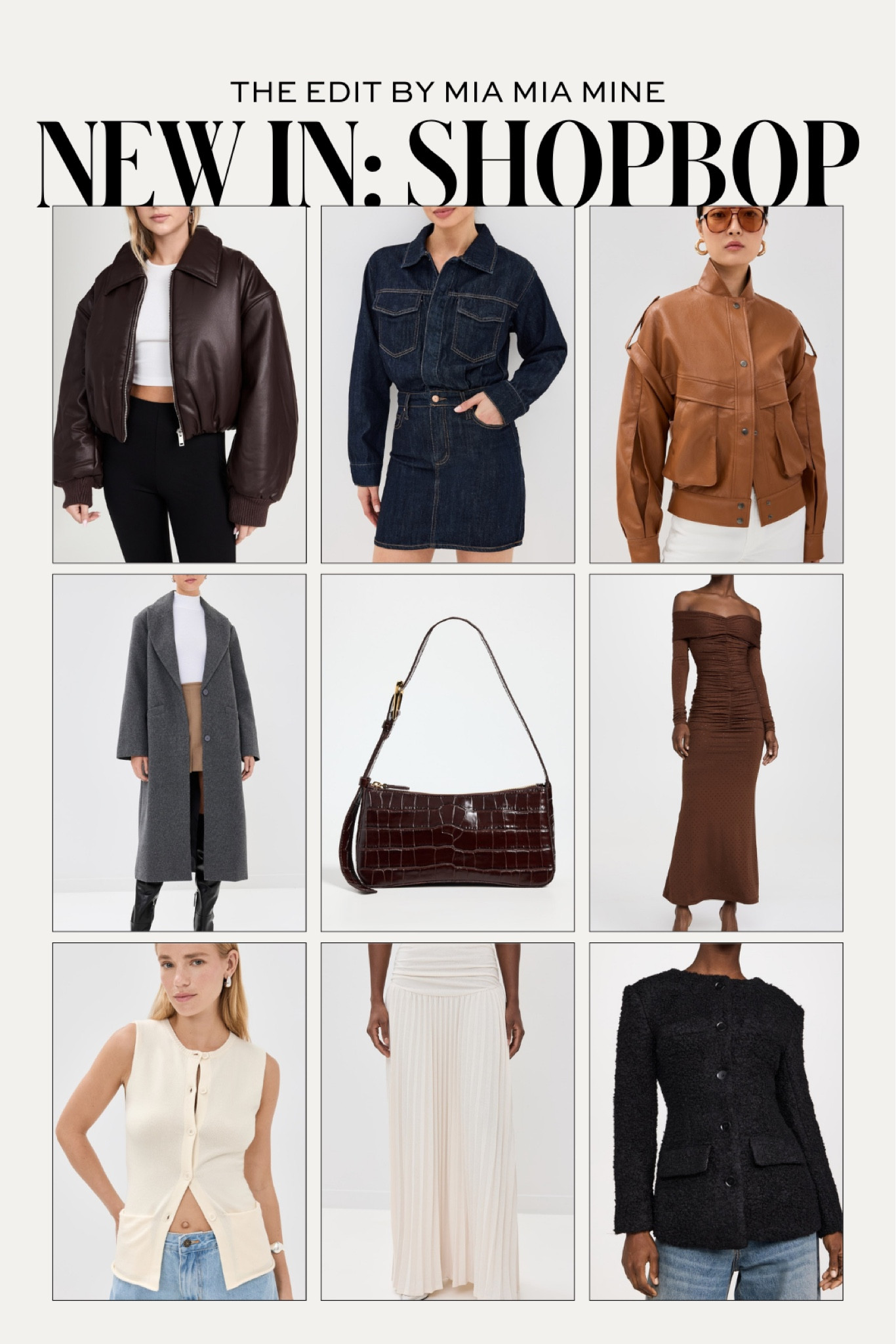 Shopbop new fall arrivals 
Linking Shopbop pieces I’m loving including bomber jacket, knit vest, shoulder bag, denim dress and more 



#LTKFindsUnder100 #LTKSeasonal #LTKSaleAlert