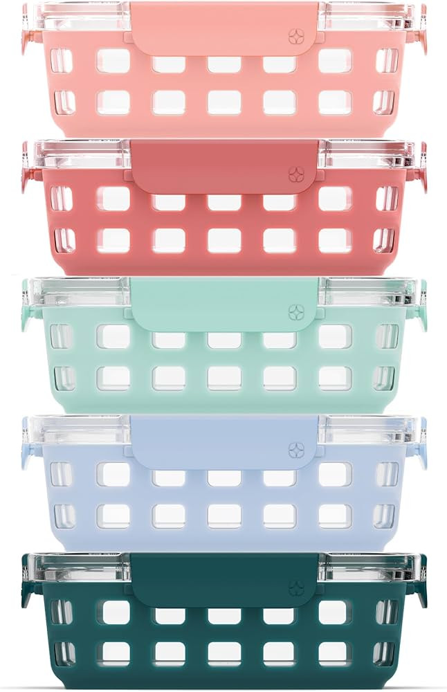 Ello 3.4 Cup 10Pc, 5 Pack Glass Meal Prep Sets Leak-Proof Glass Food Storage Containers with Airt... | Amazon (US)