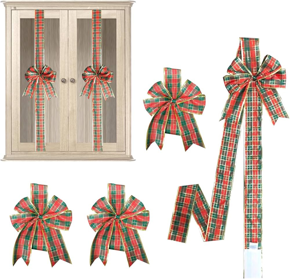 Smart Solution House 4 PCS Plaid Cabinet Christmas Bows, Kitchen Décor for Indoor Outdoor Holida... | Amazon (US)