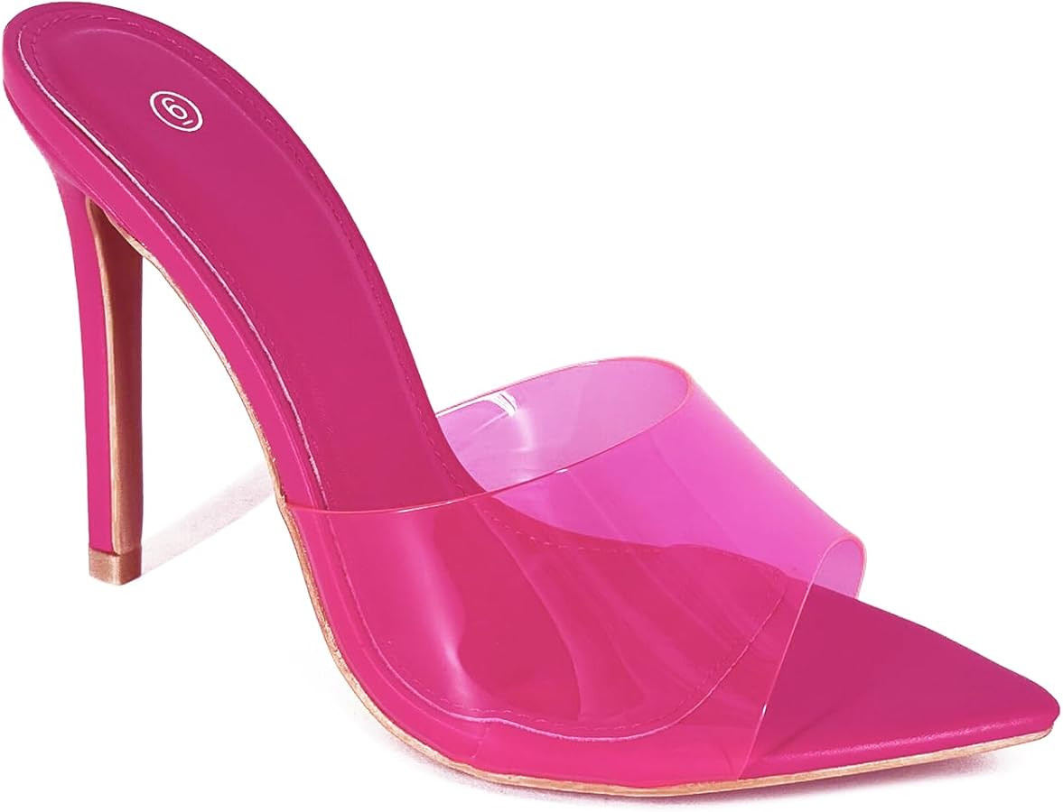 Women Clear Pointed Toe Sandals Stiletto Heels Transparent Strap High Heels Slip on Mules for Wom... | Amazon (US)