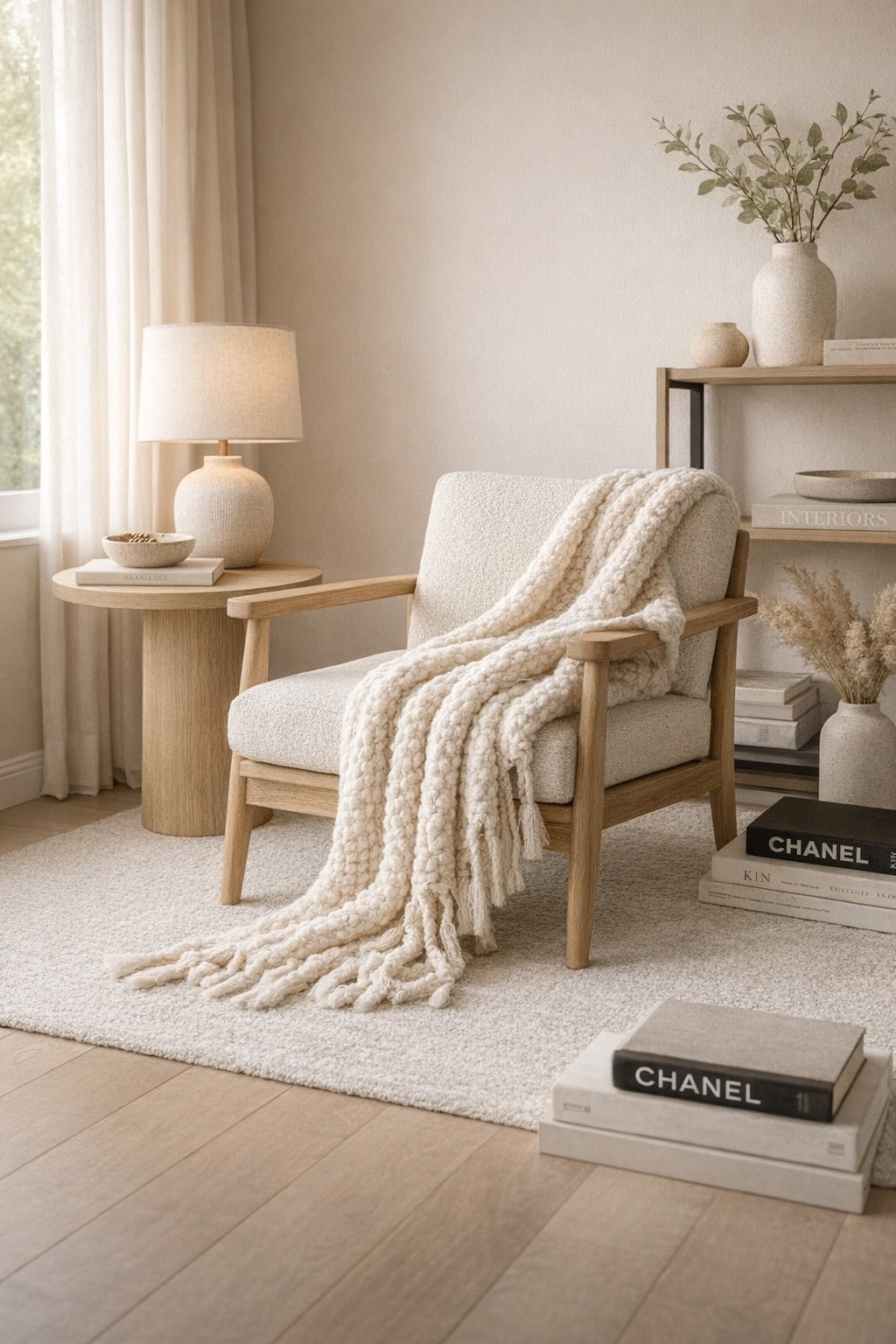 A cozy neutral reading nook styled with a modern accent chair, a soft throw blanket, and warm minimalist decor.
This space feels calm, inviting, and perfectly balanced — ideal for slow mornings, reading, or relaxing at home.
Save this look if you love warm neutrals, cozy textures, and timeless modern interiors 🤍

#cozynook
#neutraldecor
#accentchair
#cozyhome
#moderninterior
#softaesthetic
#neutralhome
#minimalistdecor
#homedecorinspo
#warmneutrals
