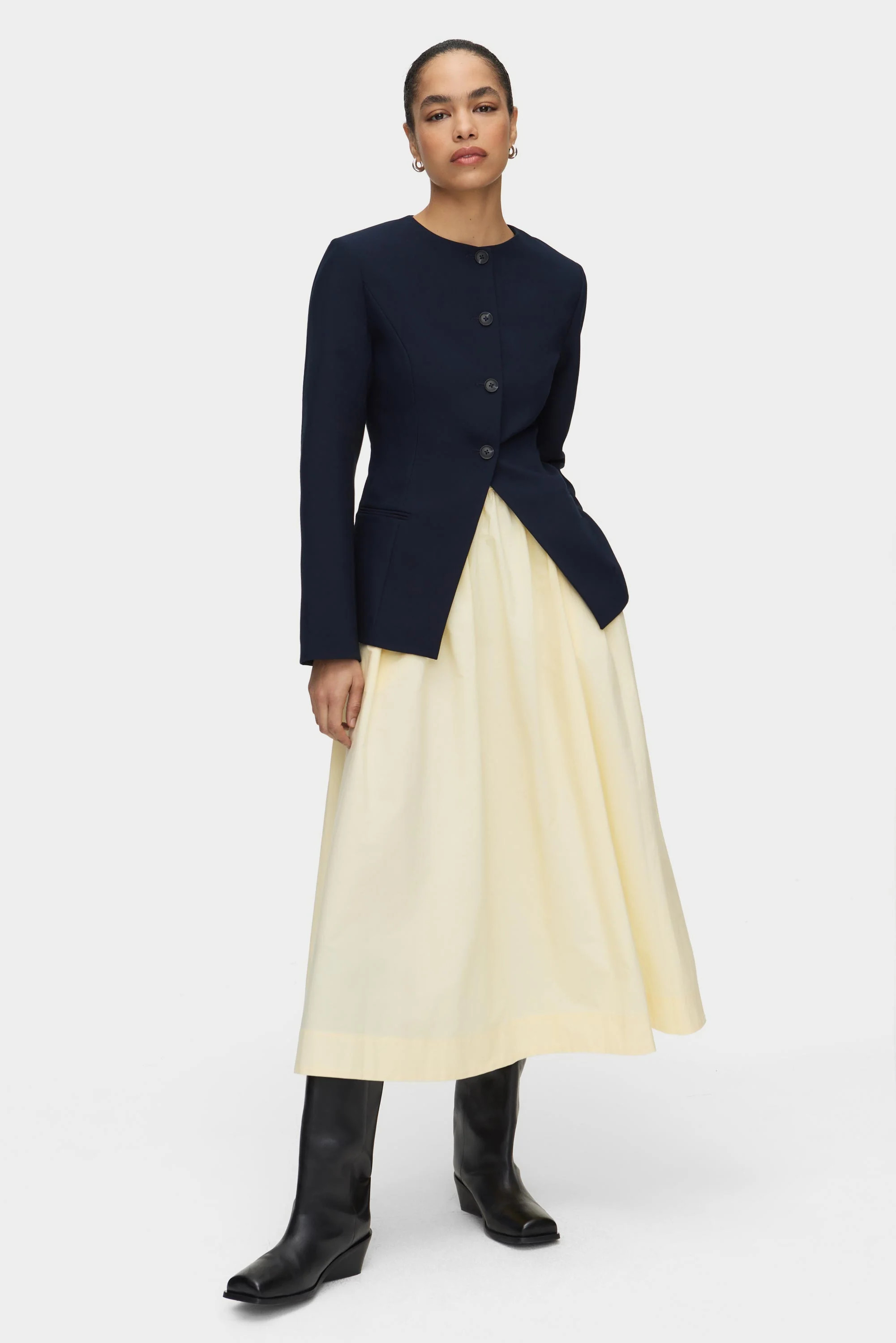 ALIGNE Elasticated Cotton Midi Skirt- Yellow | Natalie | Aligne UK