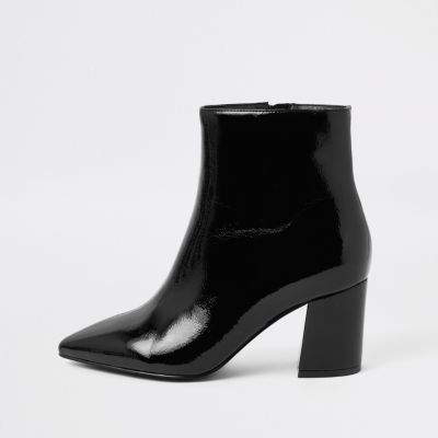 Black wide fit pointed block heel boots | River Island (UK & IE)