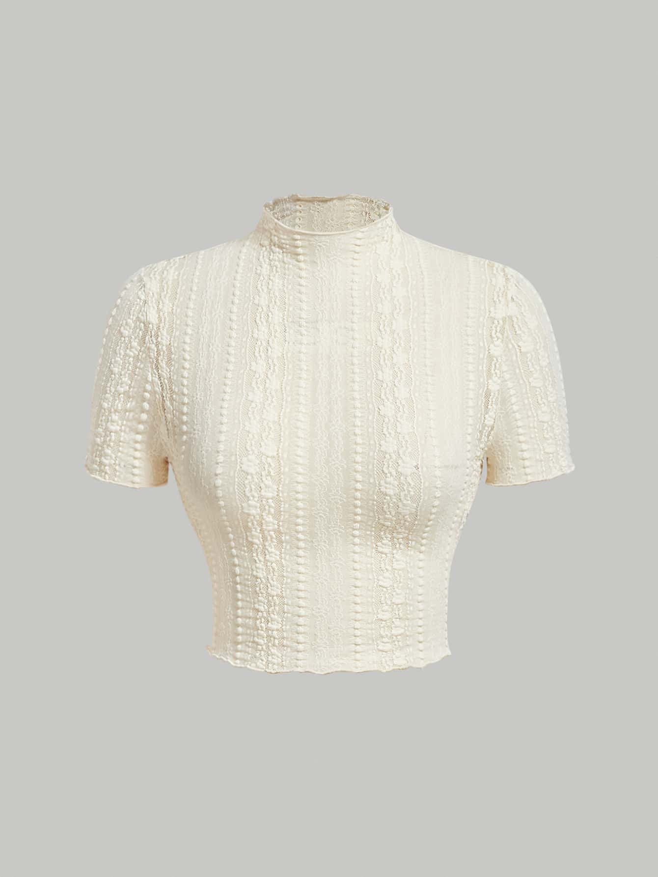 SHEIN MOD Mock Neck Lettuce Trim Textured Tee | SHEIN