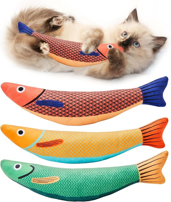 Potaroma Cat Toys Saury Fish, 3 Pack, Catnip Crinkle Sound, Soft and Durable, Interactive Kitten ... | Amazon (US)