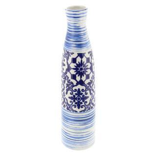 Litton Lane Blue Ceramic Decorative Vase with Tile Patterns | The Home Depot