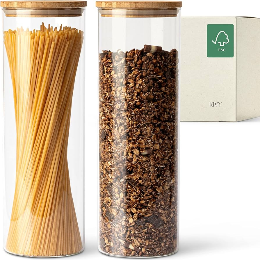 KIVY Kitchen Storage Canisters Set [2 x 1800 ml] – Glass Jars with Sustainable Bamboo Lid – G... | Amazon (ES)