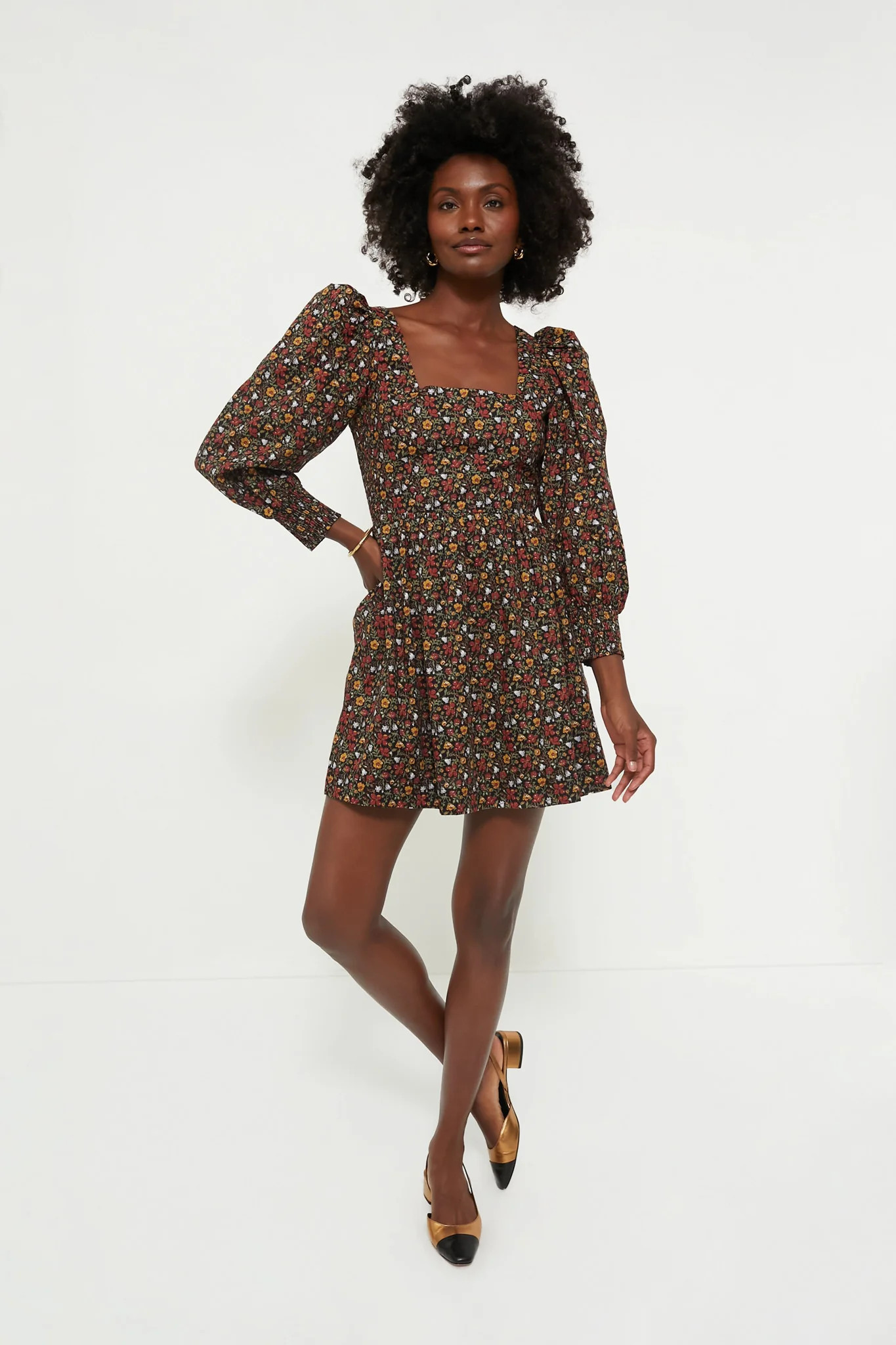 Black Multi Floral Square Neck Spencer Mini Dress | Tuckernuck (US)