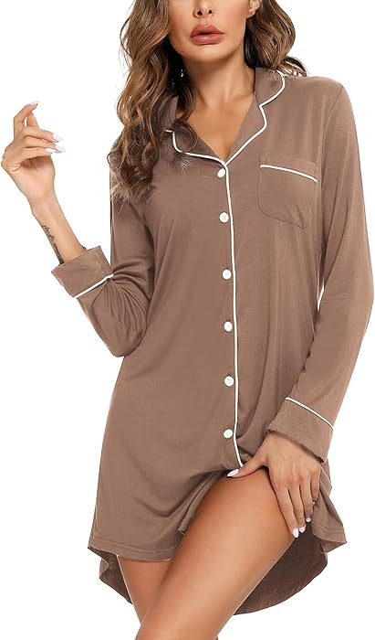 Pajama Nightgowns for Women Button Down Pajamas Tops Short/Long Sleeve Sleepwear Sleep Shirts Nig... | Amazon (US)