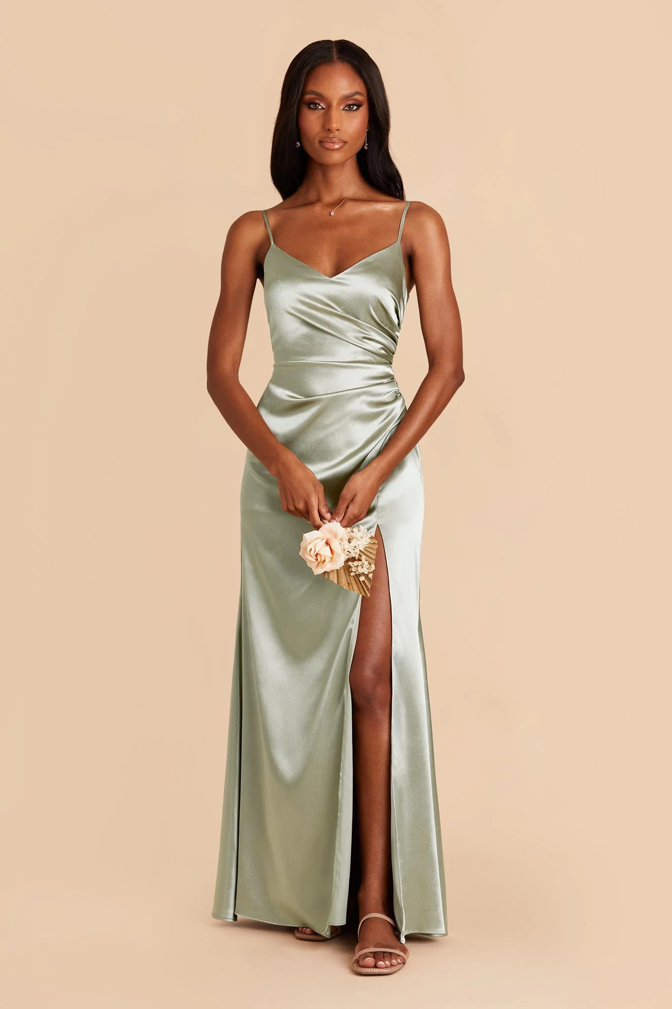 Catherine Shiny Satin Dress in Sage | Birdy Grey | Birdy Grey