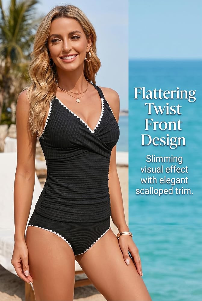 Daci Women's Tankini Swimsuits - Tummy Control Bathing Suits Two Piece Ribbed Twist 2026 Swimwear... | Amazon (US)