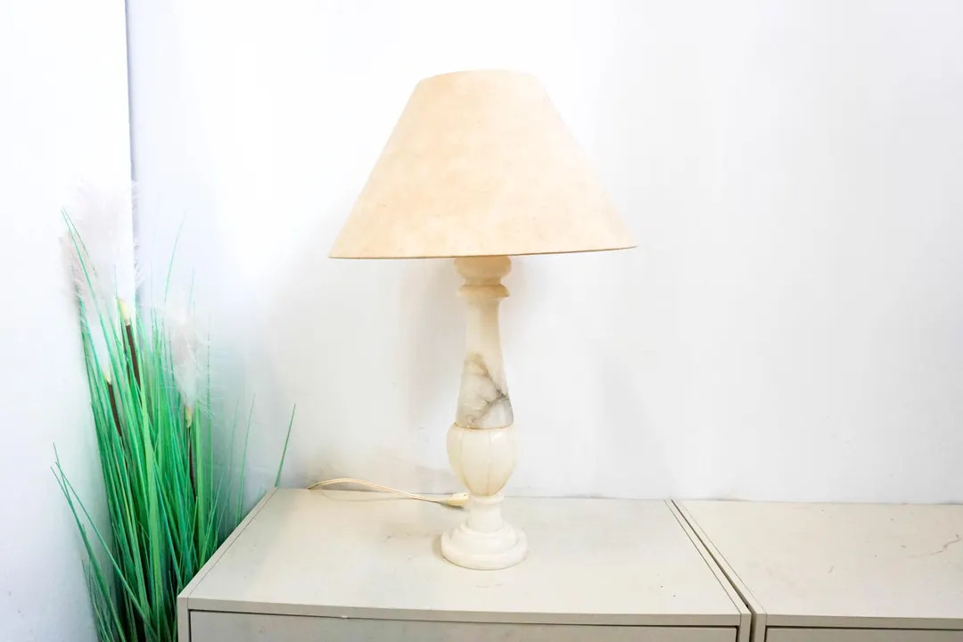 1960s Alabaster Table Lamp, Marble Look Base, Cream White Vintage Lampshade, Made in Spain - Etsy | Etsy (US)