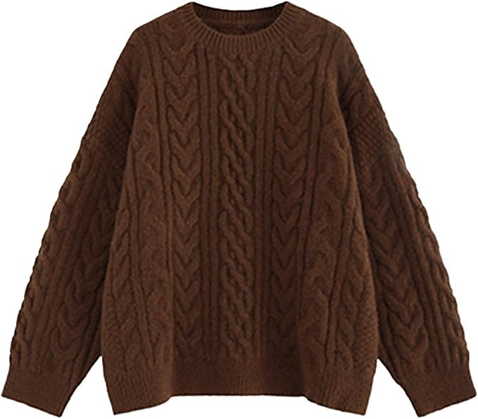 Grandpa Sweater Cable Knit Sweaters for Women Downtown Fall Chunky Oversized Vintage Knit Old Mon... | Amazon (US)