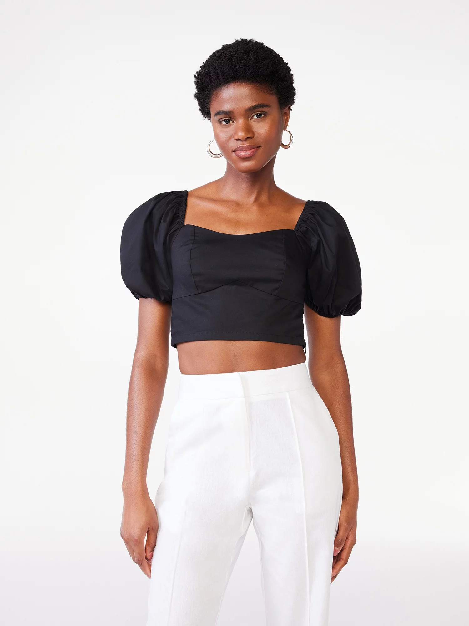 Scoop Women's Puff Sleeve Crop Top | Walmart (US)