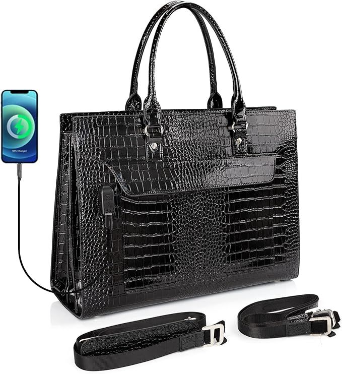 Laptop Bag for Women, 17 Inch Laptop Tote Bag, Fashion Computer Shoulder Bag, Waterproof Leather ... | Amazon (US)